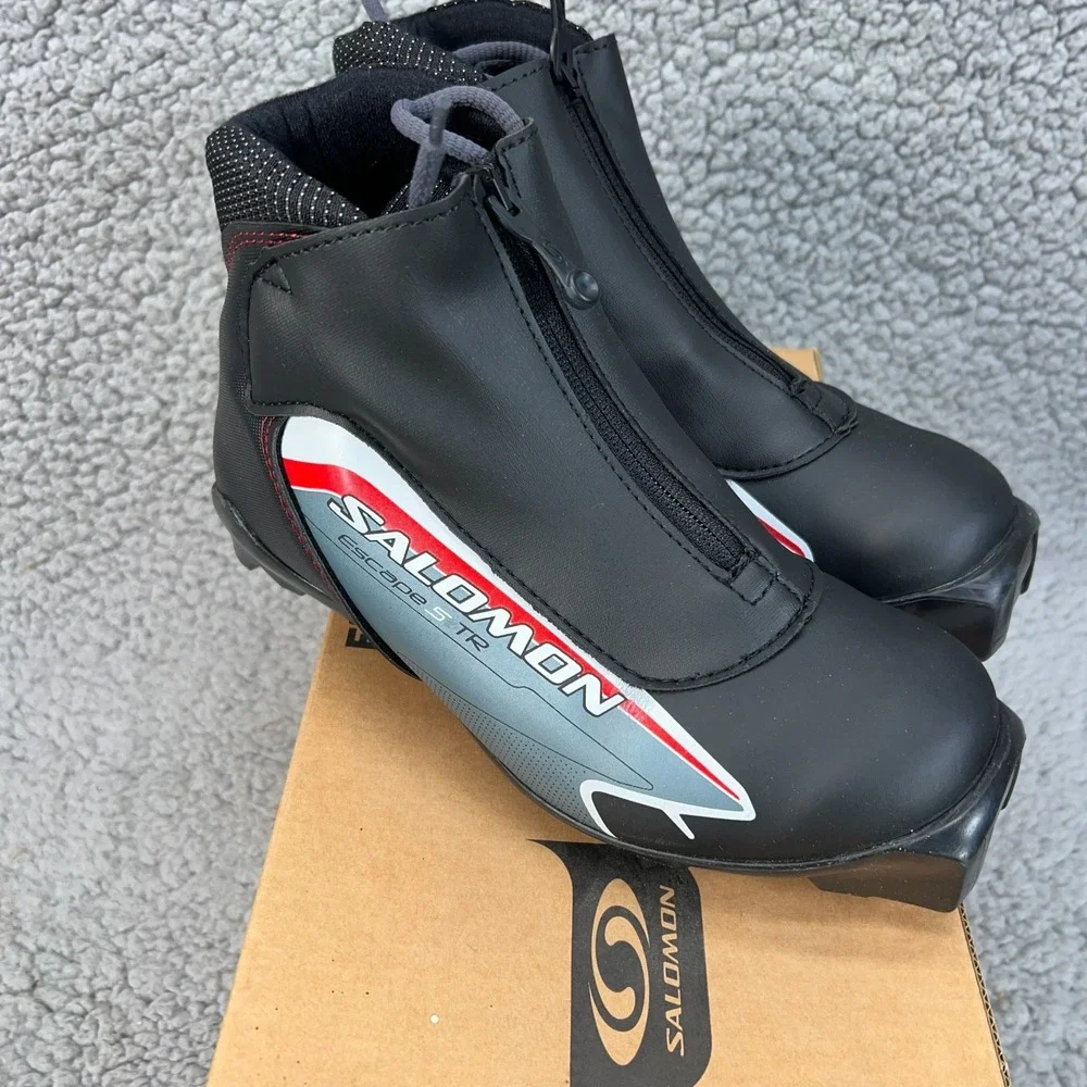Salomon Escape 5 TR Black Red Cross Country Lace Zipper Ski Boots Men 4.5 22.5
